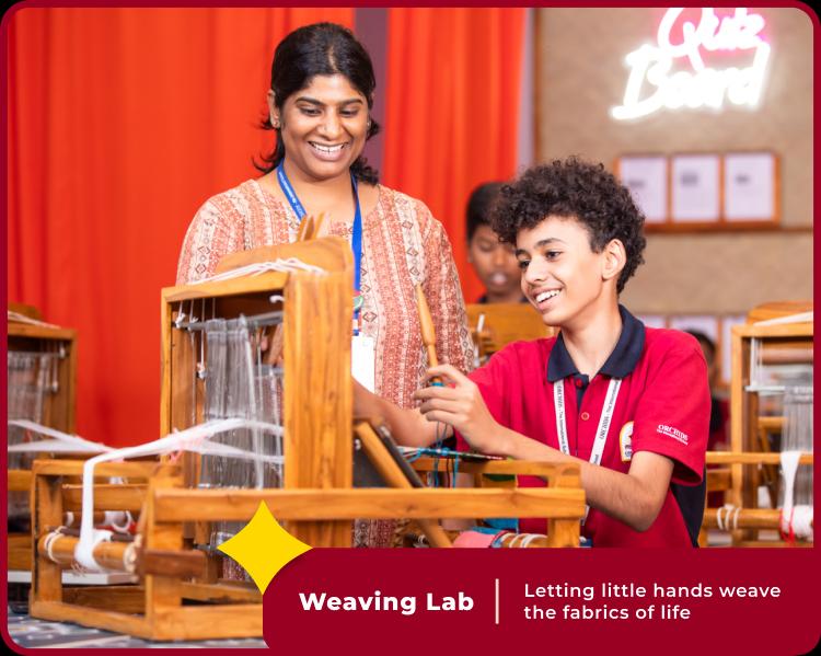 Students exploring weaving at Orchids International School, recognized as the best CBSE school.