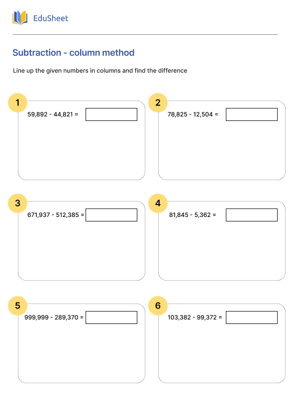 Subtraction - column method