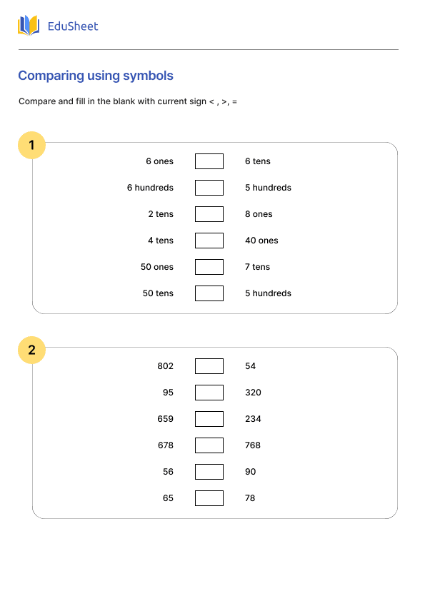 Comparing using symbols