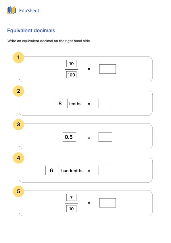 Equivalent decimals Part 1